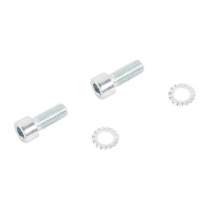 Viti a testa cilindrica esagonale e rondelle dentellate argentate per rulli e ruote.