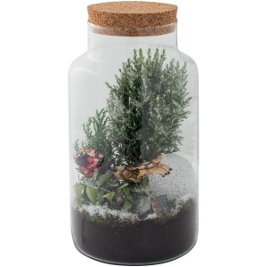 Decorazione da tavolo: Composizione di piante in vetro con coperchio in sughero, decorazione natalizia in miniatura.