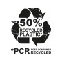 Simbolo: 50% plastica realizzata con materiale riciclato (PCR).