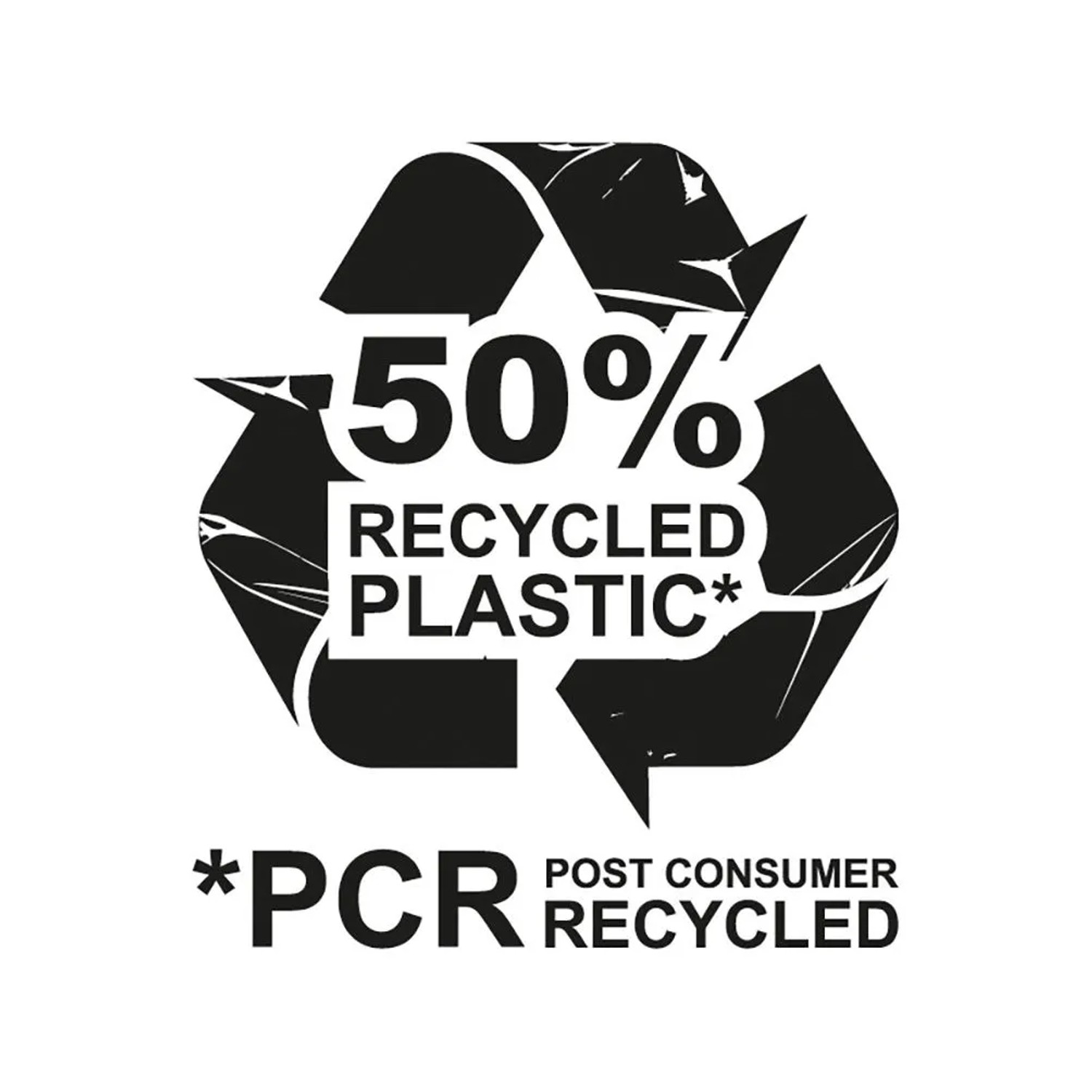 Simbolo: 50% plastica realizzata con materiale riciclato (PCR).