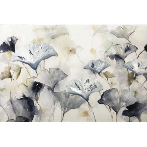 Quadri: Dipinto ad acquerello con foglie di ginkgo nei toni del grigio e del blu.