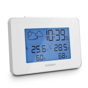 Stazione meteo Avidsen che mostra temperatura, umidità e ora.