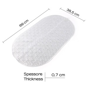 Tappetino doccia ovale trasparente con rilievi, 69x38,5 cm, per una presa sicura nella doccia.