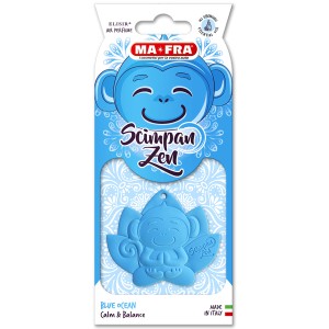 Profumatore auto blu MA-FRA Scimpan Zen con scimmia e fiore di loto.