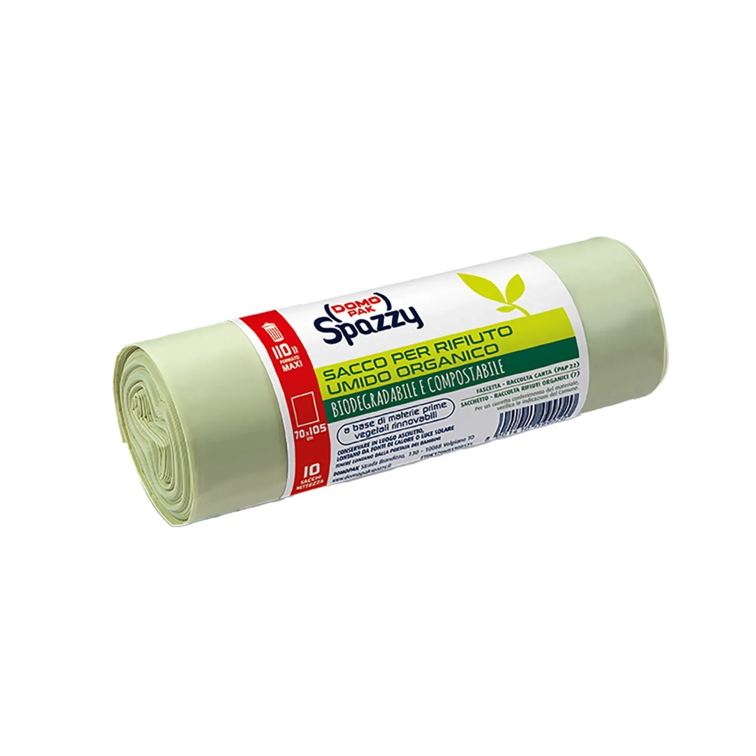 Rotolo di sacchi t.b.t. compostabili per rifiuti organici.