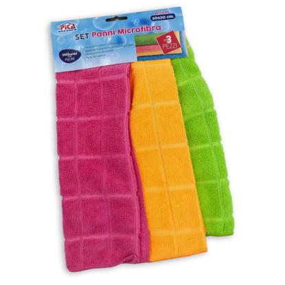 Set panni in microfibra 30x30 cm 3 pz colori assortiti