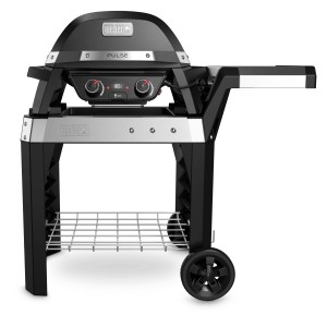 Barbecue elettrico nero t.b.t. con ripiano e ruote.