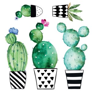 Adesivo da parete con cactus in vaso, effetto acquerello, per un design fresco.