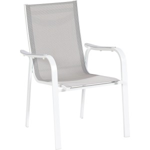 Sedia da giardino OBI Princeton impilabile, alluminio/tessuto grigio chiaro, con braccioli e telaio bianco.