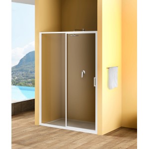 t.b.t. Porta doccia scorrevole con telaio bianco e portasciugamani in bagno.