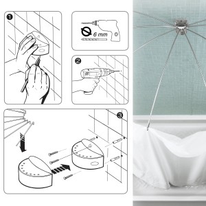 Istruzioni di montaggio accessori doccia, guida passo-passo con trapano e viti.