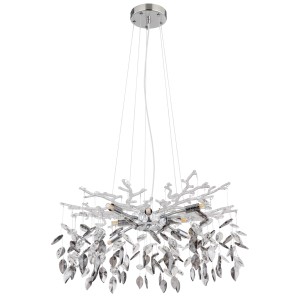 Lampada a sospensione moderna con pendenti in cristallo, ideale come illuminazione elegante nel soggiorno.