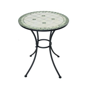Tavolino da giardino rotondo con mosaico, ideale per balcone o terrazzo.