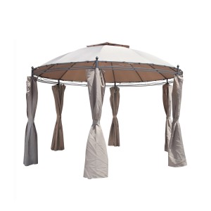 Gazebo Braga marrone Ø 350 cm con pannelli laterali e doppio tetto.