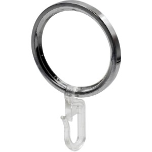 Anello per tenda cromato Mydeco, Ø 4 cm, per aste da 2 cm con gancio in plastica trasparente.