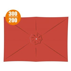 Ombrellone a braccio t.b.t. rosso, rettangolare, 300x200 cm, vista dall'alto.