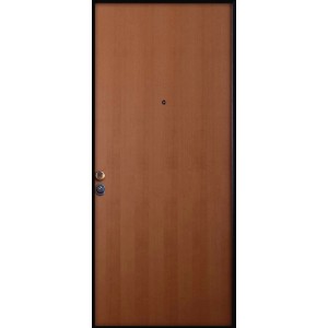 Porta blindata t.b.t. con decoro legno e telaio nero.