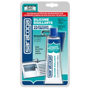 Sigillante siliconico Saratoga, silicone sanitario con protezione antimuffa, bianco.