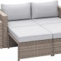 Set lounge Olea Compact 3 pezzi in polyrattan con tavolo e cuscini grigi.