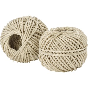 Due gomitoli di corda PP beige, 30 m, uso versatile.