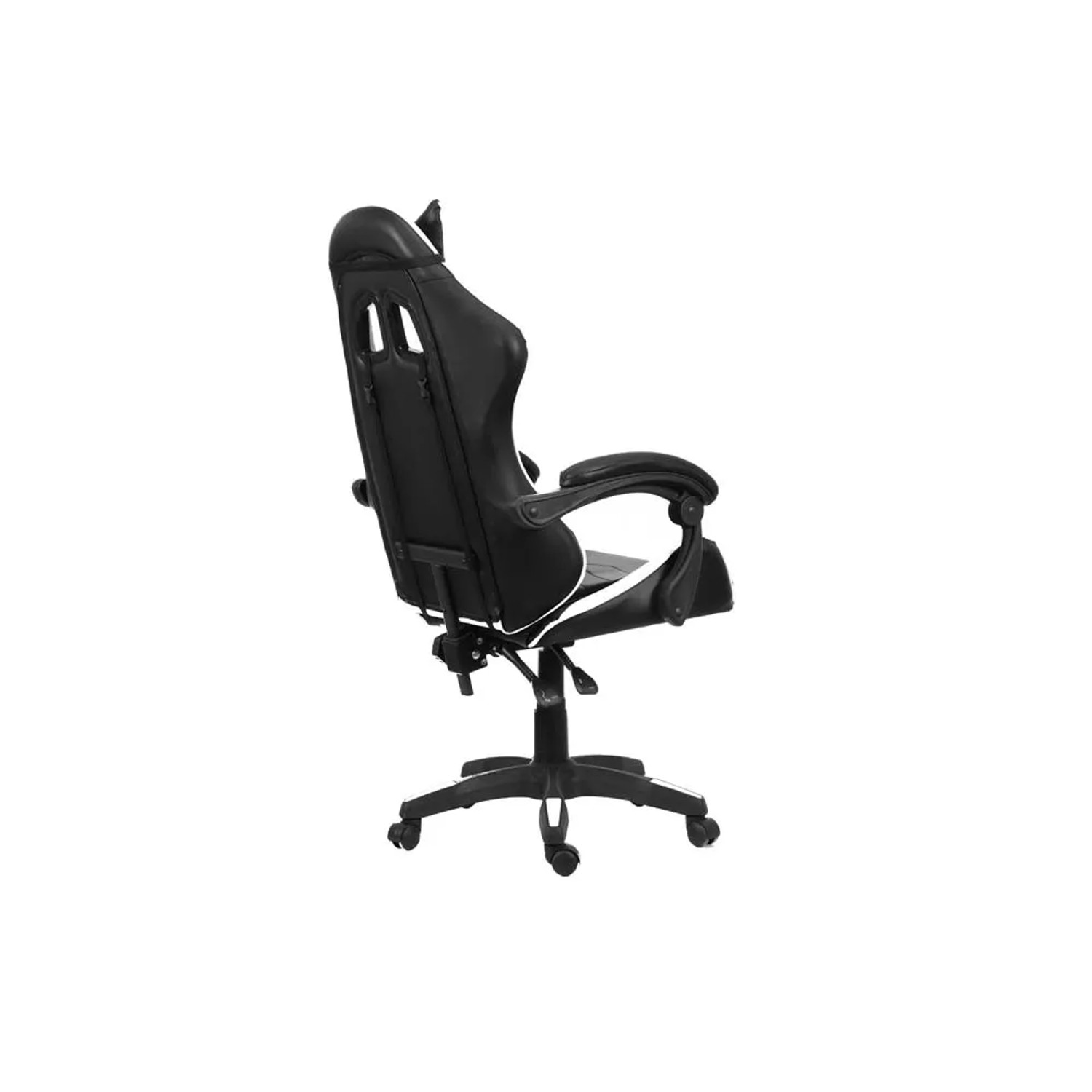 Sedia gaming t.b.t. nera vista da dietro, ergonomica e regolabile.