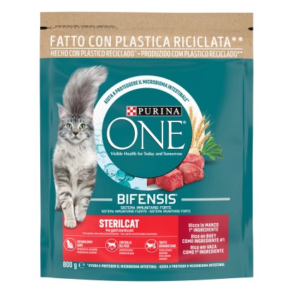 Crocchette per gatti sterilizzati al manzo Purina ONE 800 g