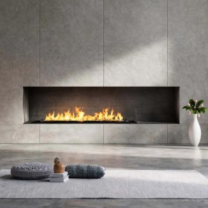 Bruciatore per camino bioetanolo incasso Divina Fire vetri 1 lt 100 cm inox