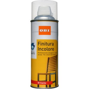 Vernice spray trasparente OBI per legno, lucida.