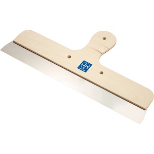 Spatola LUX in acciaio inox, 40 cm, con manico in legno per lavori di muratura e piastrellatura.