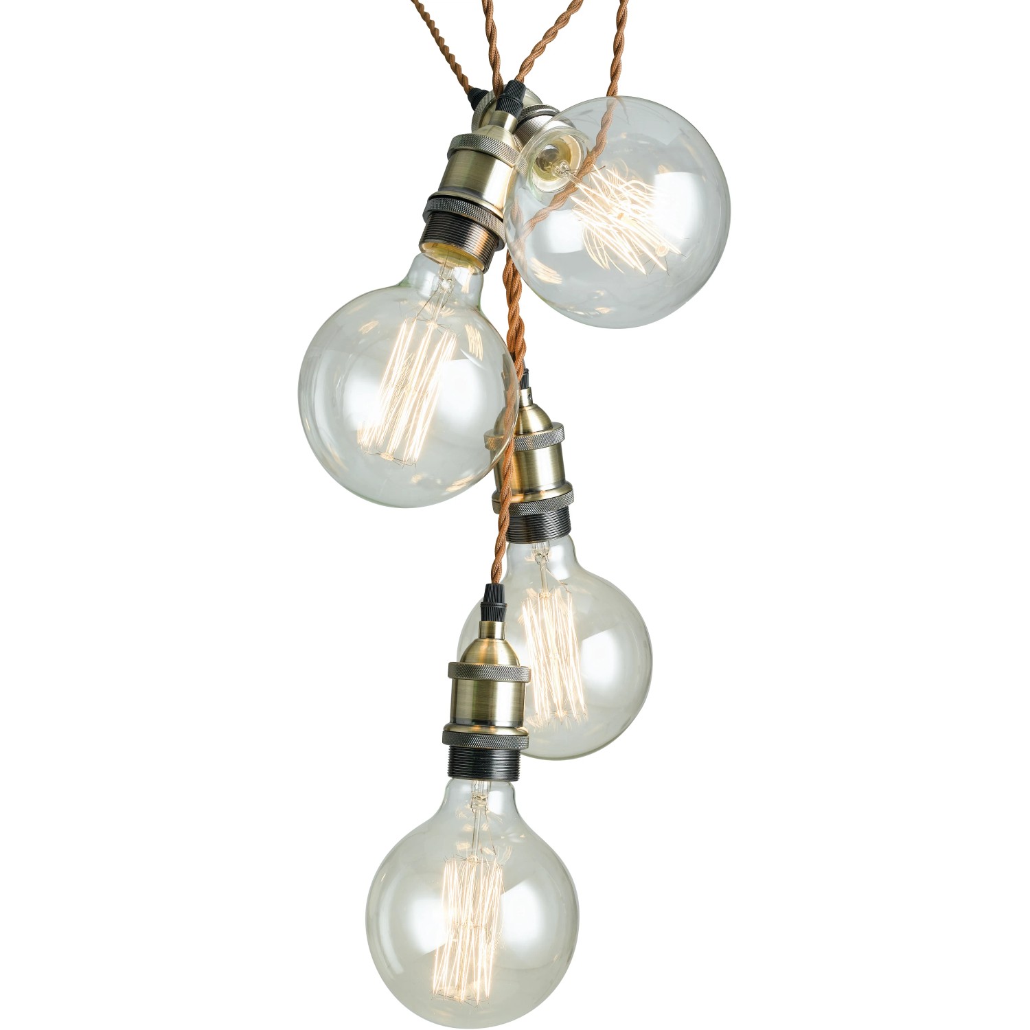 Lampada da soffitto Luce Design Groove color rame con quattro lampadine su cavi marroni.