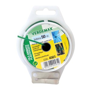 Filo metallico plastificato verde su bobina, 50m, per giardinaggio e fissaggio piante.