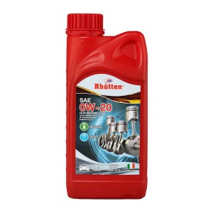 Olio motore rosso Rhütten SAE 0W-20 per motori a benzina e ibridi.
