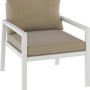 Poltrona del set lounge da divano Noralee, 4 pezzi, alluminio bianco con cuscini marroni.
