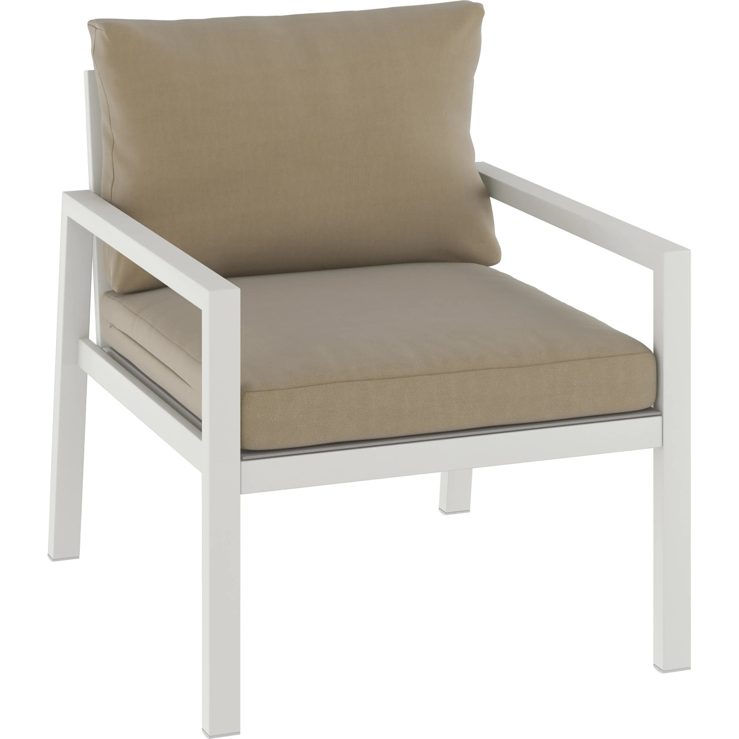 Poltrona del set lounge da divano Noralee, 4 pezzi, alluminio bianco con cuscini marroni.