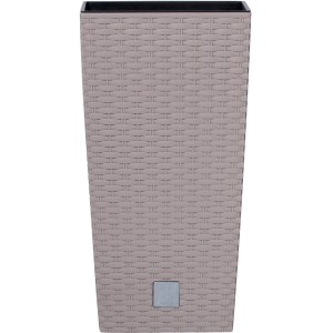 Colonna portapiante color mocca effetto rattan, alta 61 cm. Vaso decorativo per interni ed esterni.