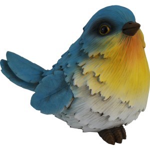 Statuetta decorativa blu a forma di uccello (15,5 cm) seduto per giardino e balcone.