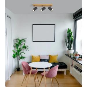 Faretto Globo Robby, 3 luci, grafite. Spot moderno effetto legno per lampadine GU10.