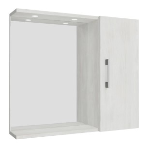 Specchiera t.b.t. con illuminazione e anta effetto legno.