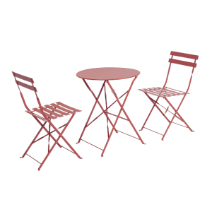 Set bistrot pieghevole AUSTIN rosa, composto da tavolo e due sedie per terrazza e giardino.