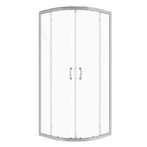 Box doccia t.b.t. con telaio argento e ante in vetro trasparente.