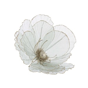 Fiore decorativo natalizio grigio-argento con glitter per decorazioni festive.