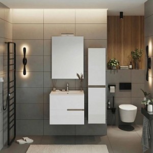 Colonna bagno 2 ante reversibile sospesa L31,4xP33xH130cm noce