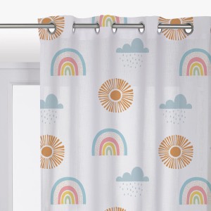 Tenda in tessuto t.b.t. con motivi arcobaleno, nuvole e sole.