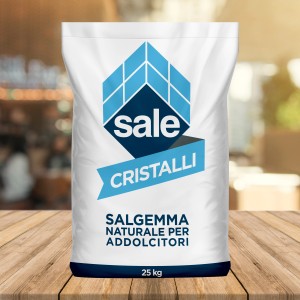 Sacco di sale cristallino per addolcitori d'acqua, 25 kg.