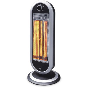 Stufa elettrica nera e argento. Apparecchio di riscaldamento per interni.