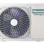 Unità esterna del condizionatore Hisense, Inverter Expert, frontale bianco con griglia della ventola.