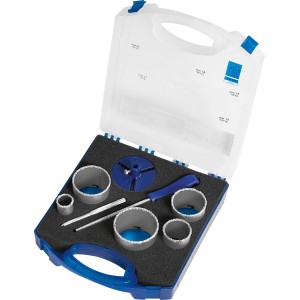 Set seghe a tazza LUX, 8 pezzi in valigetta: seghe a tazza, punta da trapano e accessori per tagli precisi.