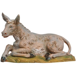 Asino sdraiato, statuina del presepe natalizio.