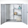 Armadio da terrazza Biohort Romeo Gr. L argento aperto con ripiani e accessori.