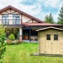 Casetta da giardino in legno Bh19 Argenta. Capanno in legno chiaro con doppia porta e finestre, ideale per attrezzi.